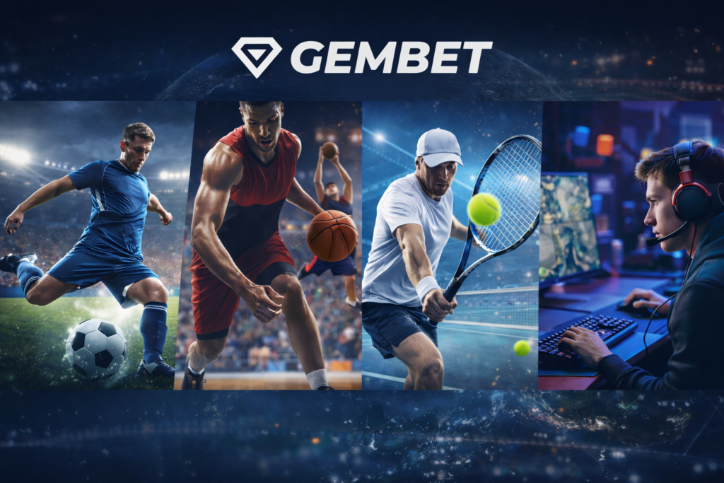 Collage of football, basketball, tennis, and esports visuals